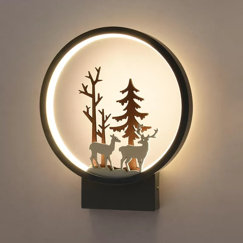 Acrylic Ring Wall Sconce with Forest Deer Child Bedroom Contemporary Wall Light