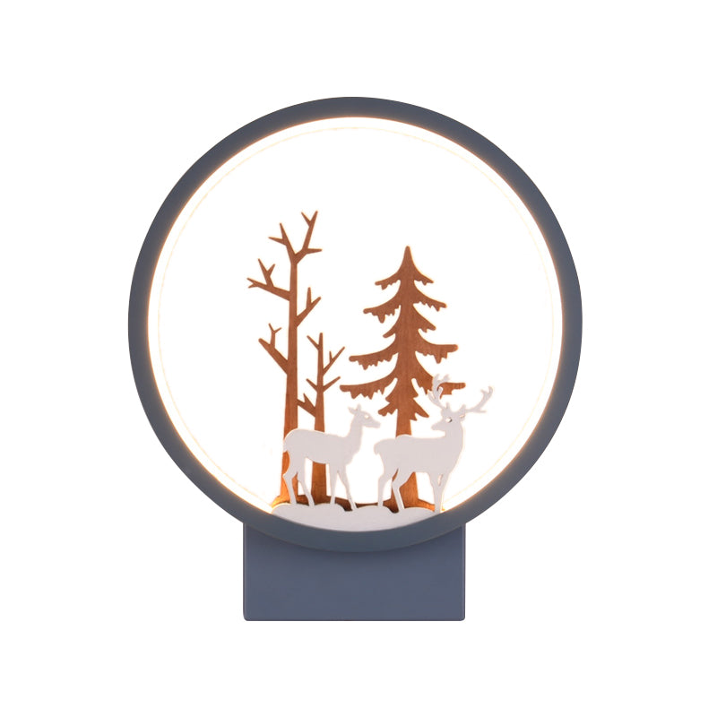 Acrylic Ring Wall Sconce with Forest Deer Child Bedroom Contemporary Wall Light