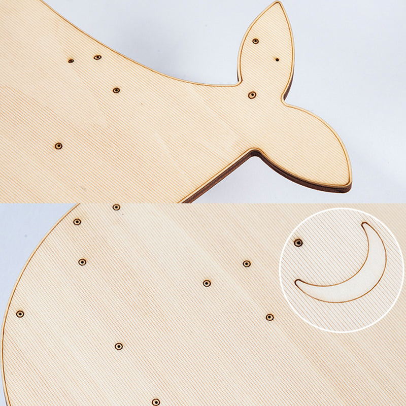 Nursing Room Oval Whales Wall Sconce Wood Animal Beige Wall Lamp in Warm