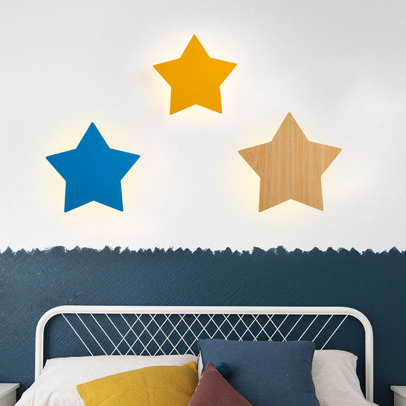 Contemporary Slim Panel Star Sconce Lamp Wooden LED Wall Light for Corridor Kitchen
