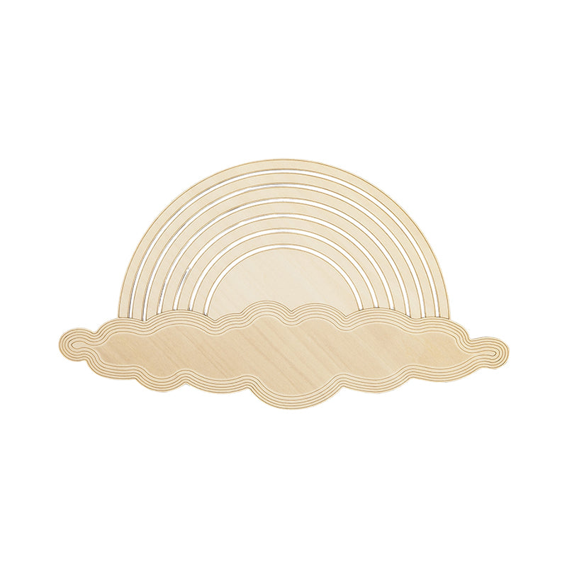 Rainbow & Cloud Led Wall Light Wood Cartoon SCONCE Licht in Beige voor kleuterschoolslaapkamer