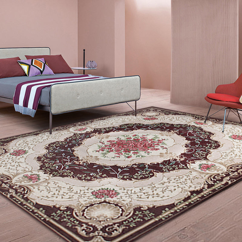 Blütenmuster Teppich Polyester Retro-Fläche Teppich Anti-Rutsch-Rutschmaschine Waschbare Innenteppich für Schlafzimmer