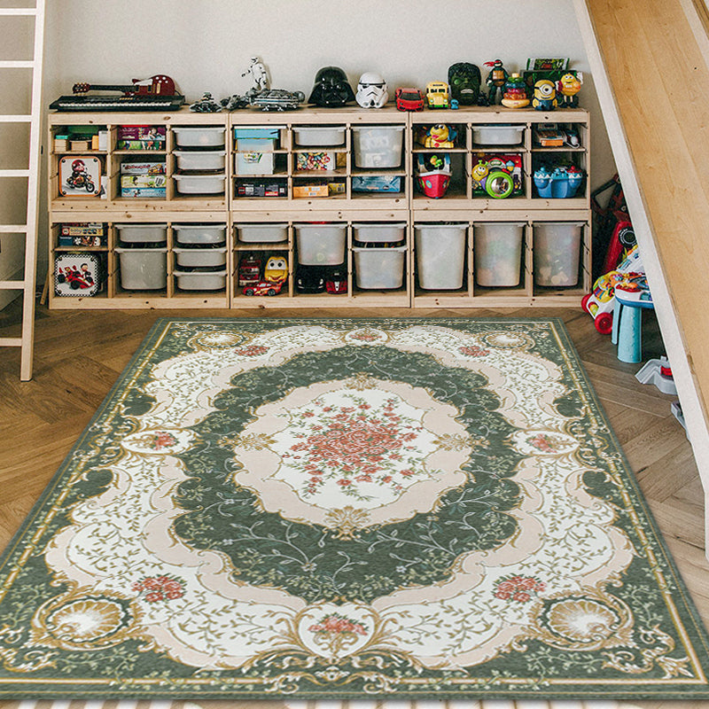 Blütenmuster Teppich Polyester Retro-Fläche Teppich Anti-Rutsch-Rutschmaschine Waschbare Innenteppich für Schlafzimmer