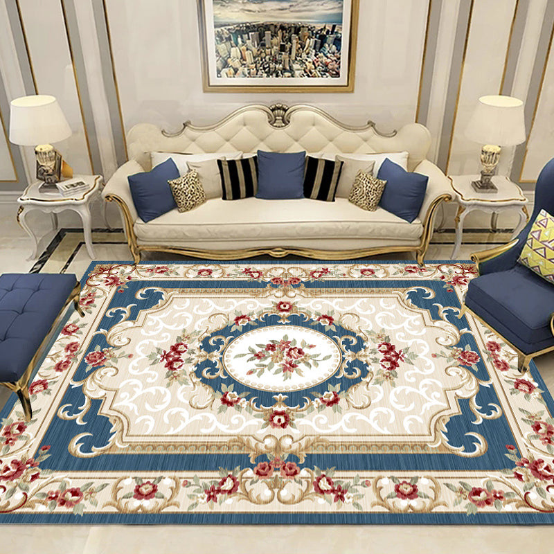 Colorful Floral Pattern Rug Multicolor Retro Indoor Rug Polyester Machine Washable Non-Slip Backing Carpet for Sitting Room