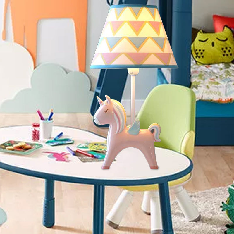 Modern Lovely Carousel Table Light One Light Resin Table Lamp with Tapered Shade for Kid Bedroom