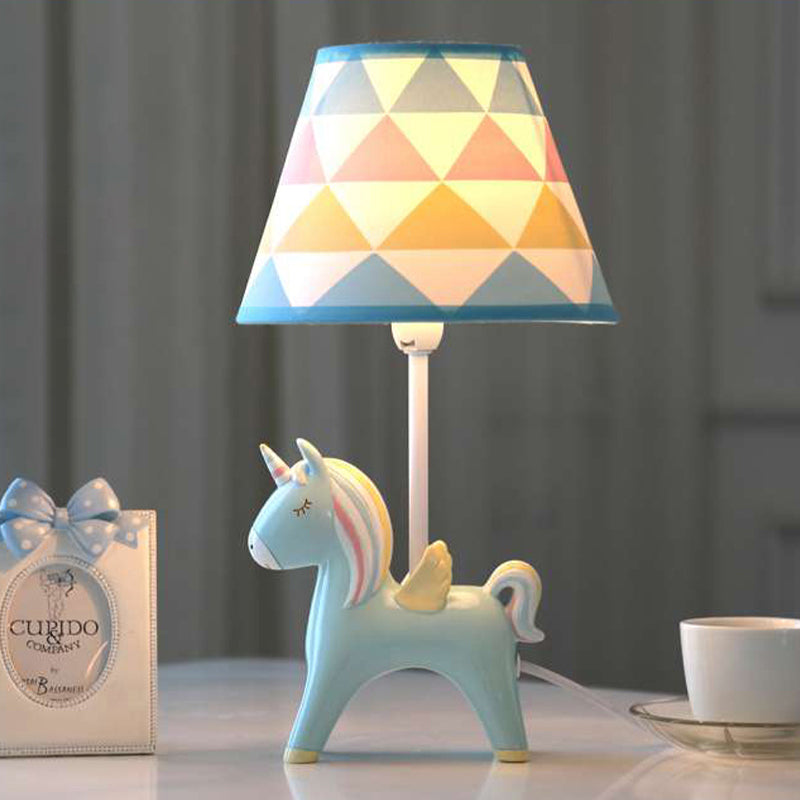 Modern Lovely Carousel Table Light One Light Resin Table Lamp with Tapered Shade for Kid Bedroom