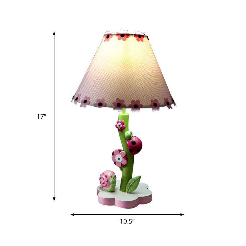 Resin Flower Desk Light with Tapered Shade One Light Cute Table Light in Pink for Girls Bedroom