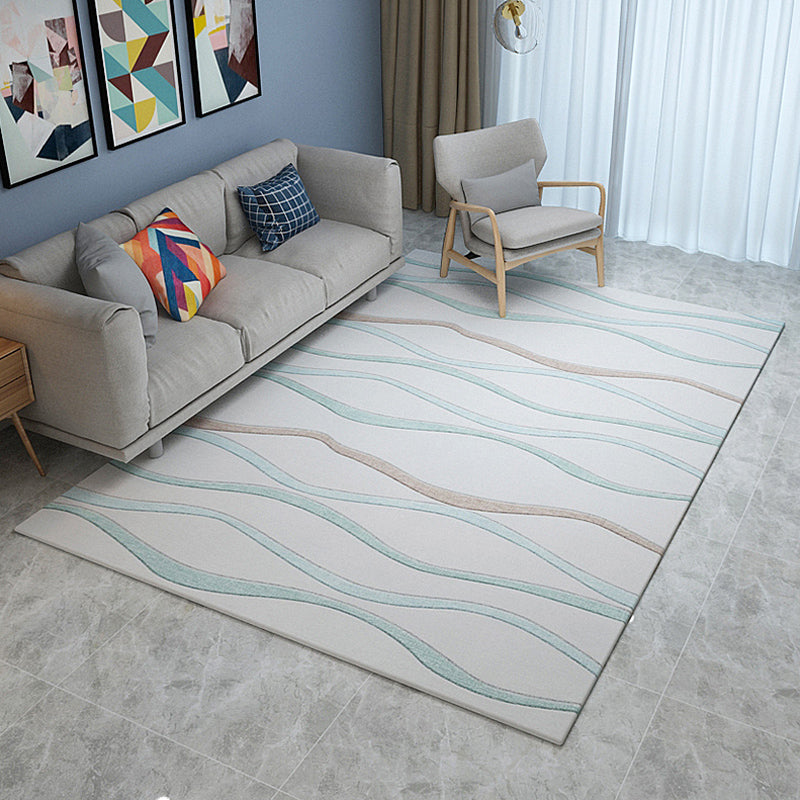 Minimalist Swirl Line Rug Light Color Synthetics Indoor Rug Non-Slip Carpet for Home Decoration