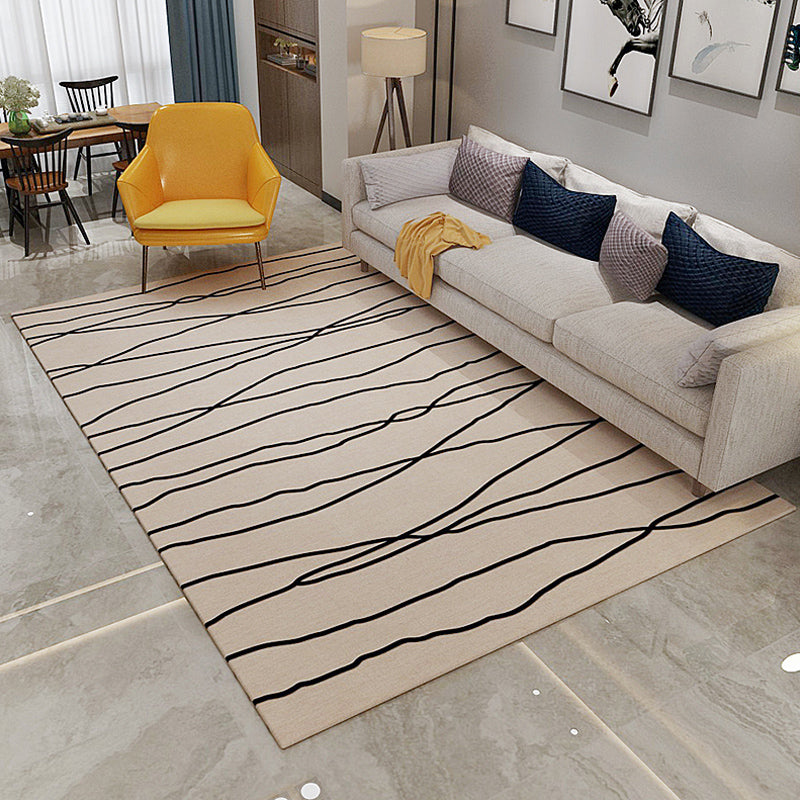 Minimalist Swirl Line Rug Light Color Synthetics Indoor Rug Non-Slip Carpet for Home Decoration
