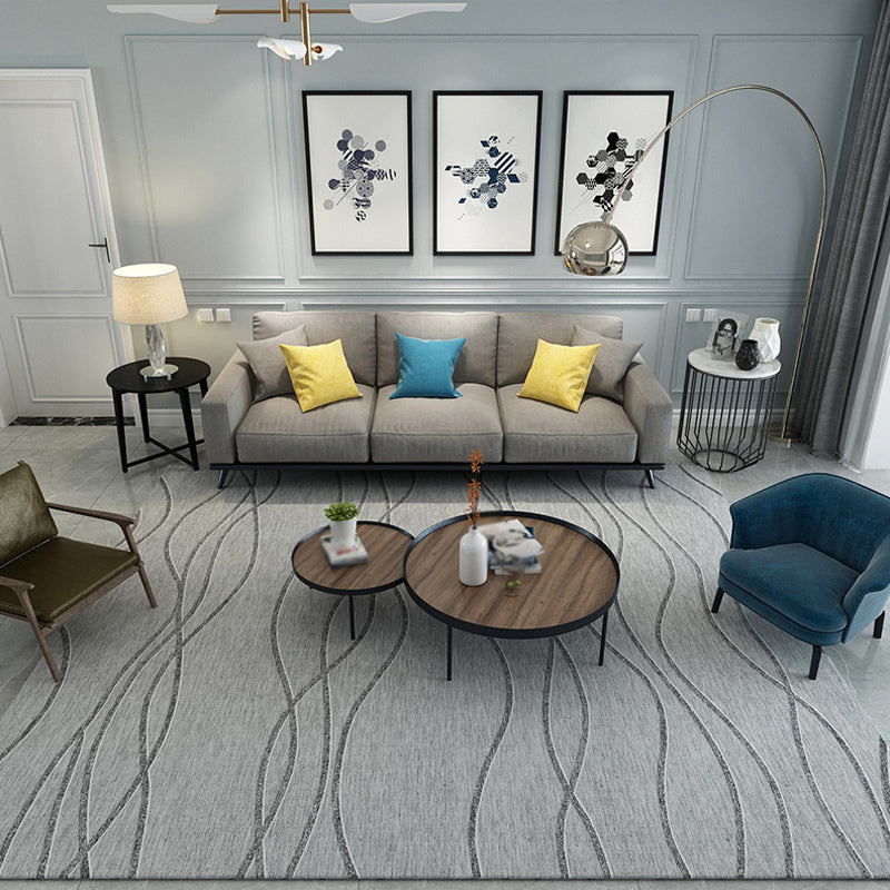 Minimalist Swirl Line Rug Light Color Synthetics Indoor Rug Non-Slip Carpet for Home Decoration