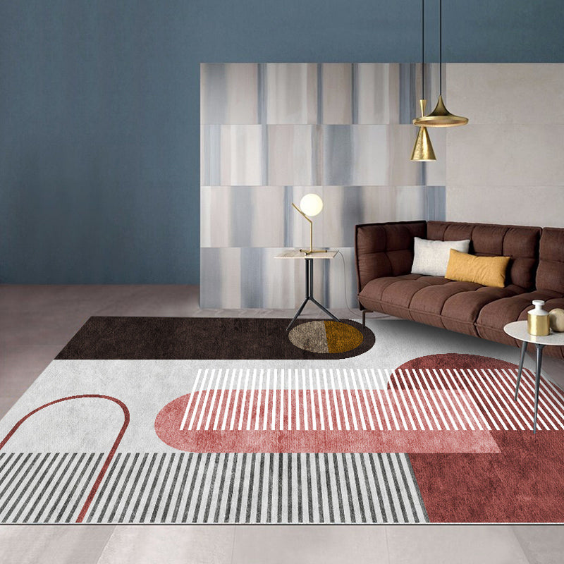 Soft Color Modern Indoor Rug Polyster Banded Area Carpet Washable Rug for Sitting Room