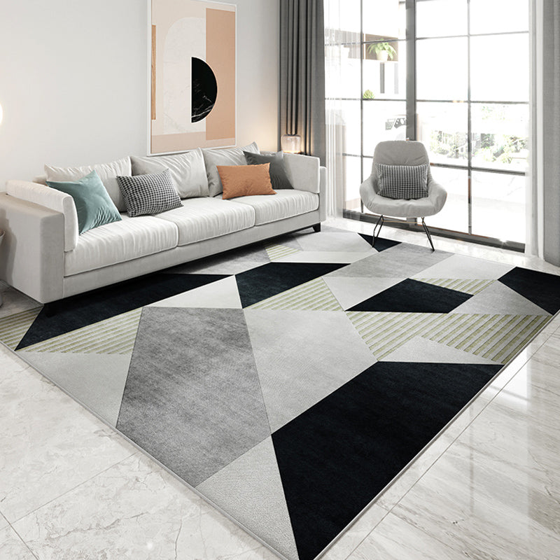 Dark Color Geometric Area Rug Synthetics Simple Carpet Machine Washable Indoor Rug for Home Decoration