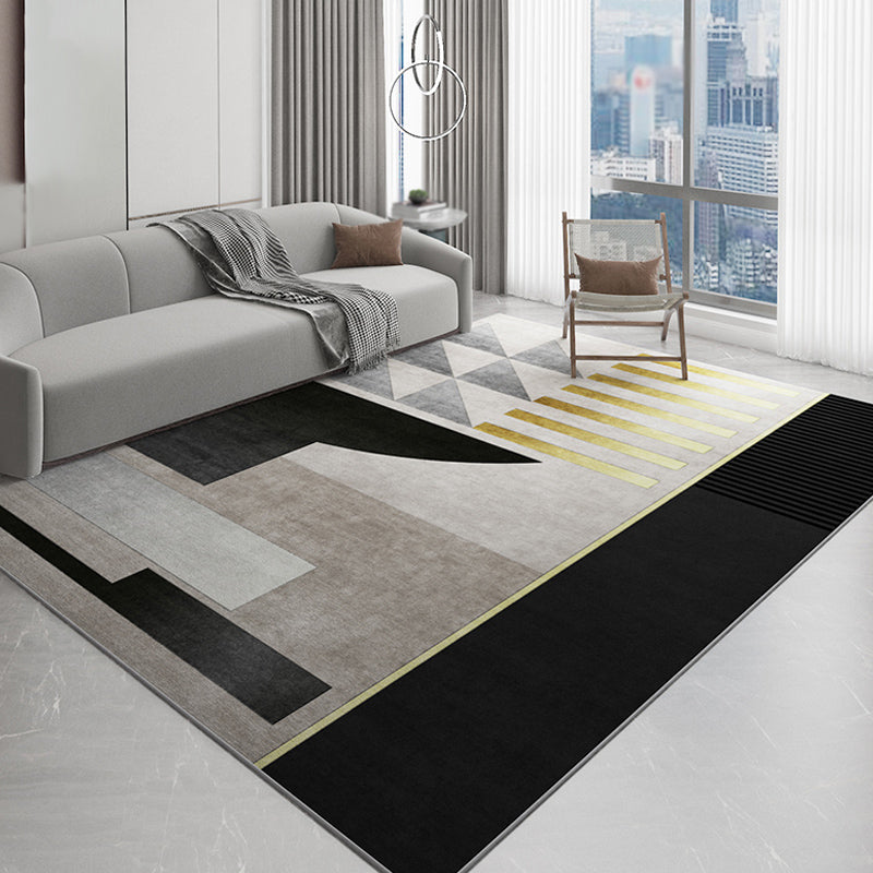 Dark Color Geometric Area Rug Synthetics Simple Carpet Machine Washable Indoor Rug for Home Decoration