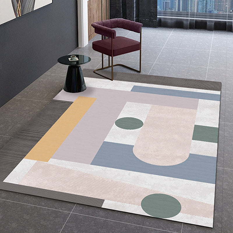 Pastel Color Living Room Indoor Rug Contemporary Colorblock Carpet Polyster Stain-Resistant