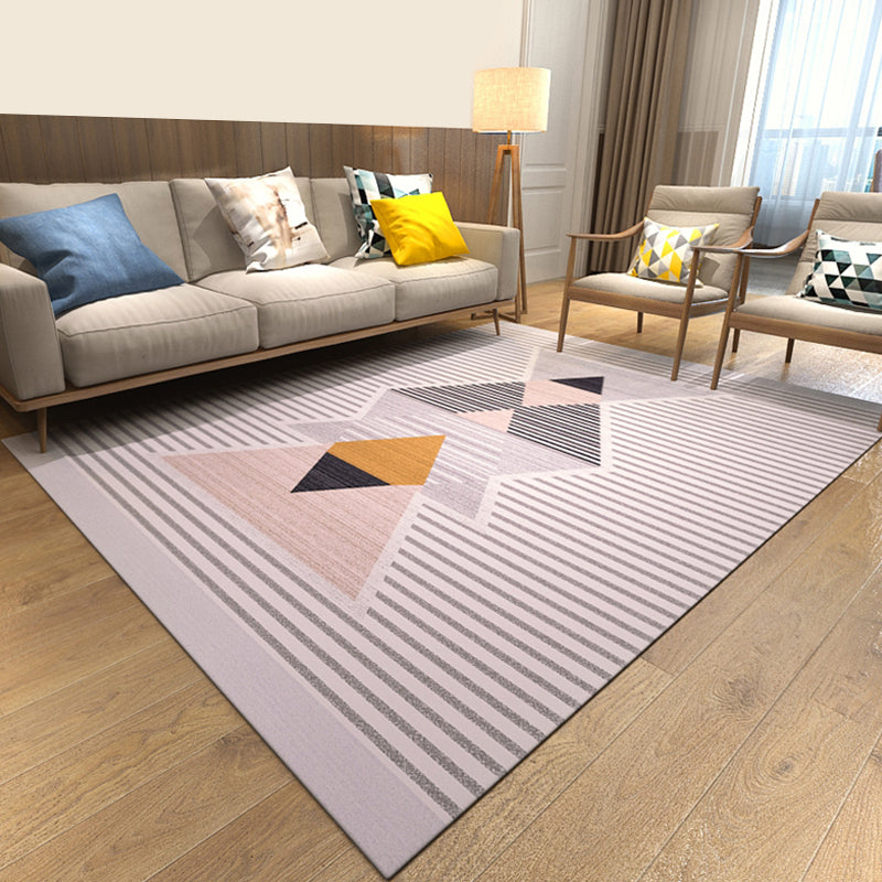 Colorful Geometric Pattern Contemporary Rug Polyester Pet Friendly Living Room Area Rugs