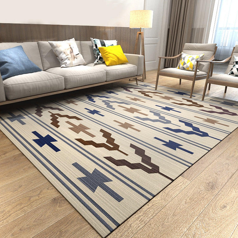 Colorful Geometric Pattern Contemporary Rug Polyester Pet Friendly Living Room Area Rugs