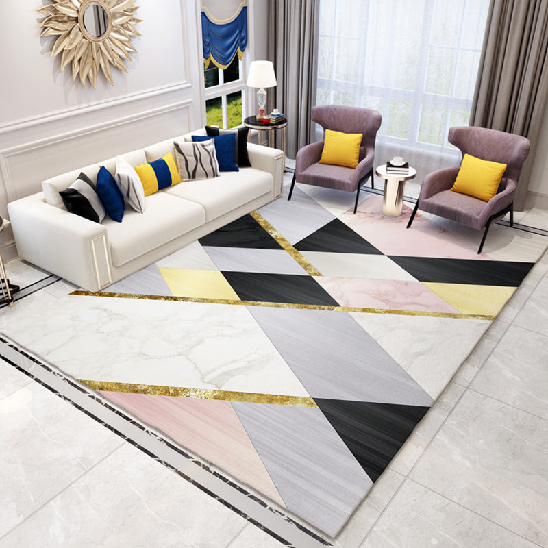 Modernist Rug with Multi-Color Geometric Design Pet Friendly Polyester Area Rug for Room