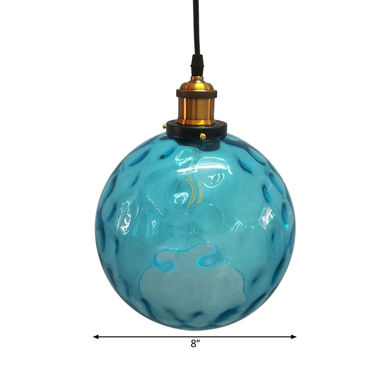 Globe colgante de luz industrial 1 luz de 8 "/10"/12 "lámpara colgante de vidrio con hoyuelos de ancho en azul
