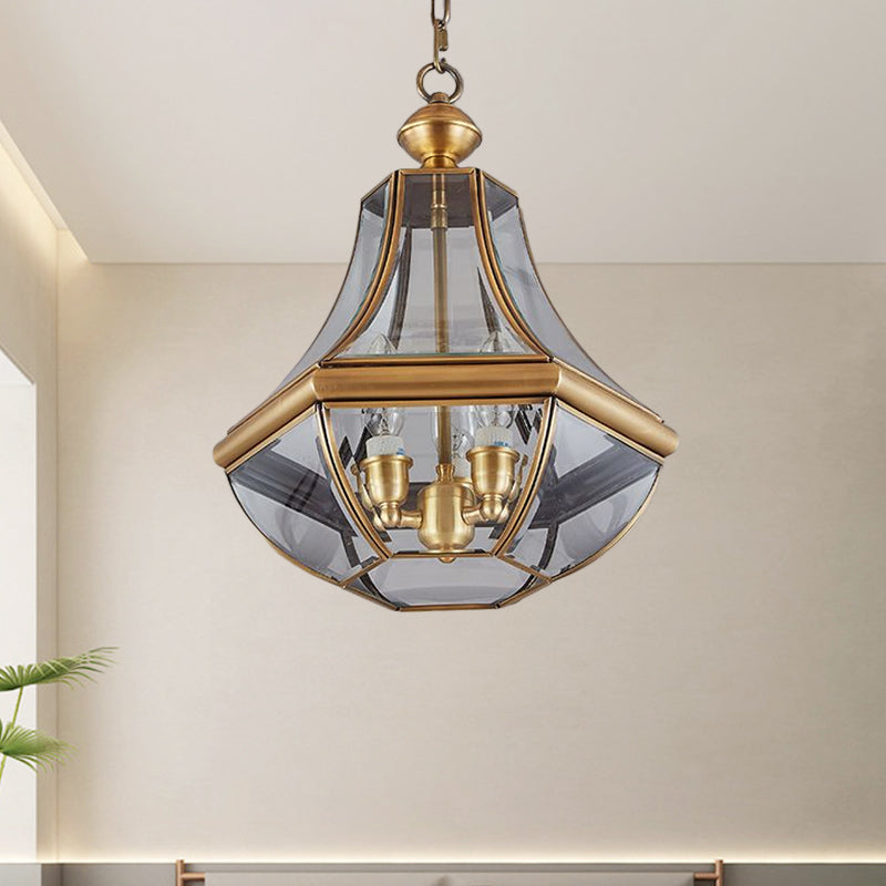 Gold 3 Heads Chandelier Lighting Colonialism Clear Glass Teardrop Pendant Ceiling Light for Foyer