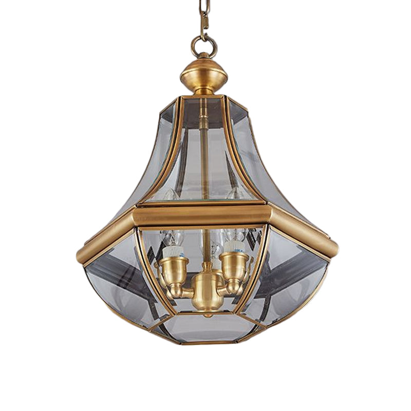 Gold 3 Heads Chandelier Lighting Colonialism Clear Glass Teardrop Pendant Ceiling Light for Foyer