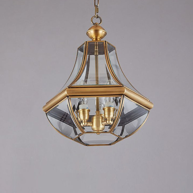 Gold 3 Heads Chandelier Lighting Colonialism Clear Glass Teardrop Pendant Ceiling Light for Foyer