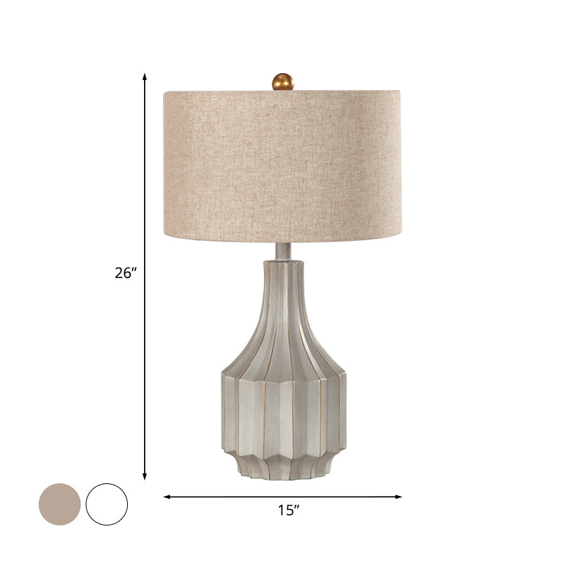 Lampada da tavolo da tamburo a 1 luce Countryside White/Beige Fabric LETTURA LIGHT LIBRIO CON BASE VASSEGGIO
