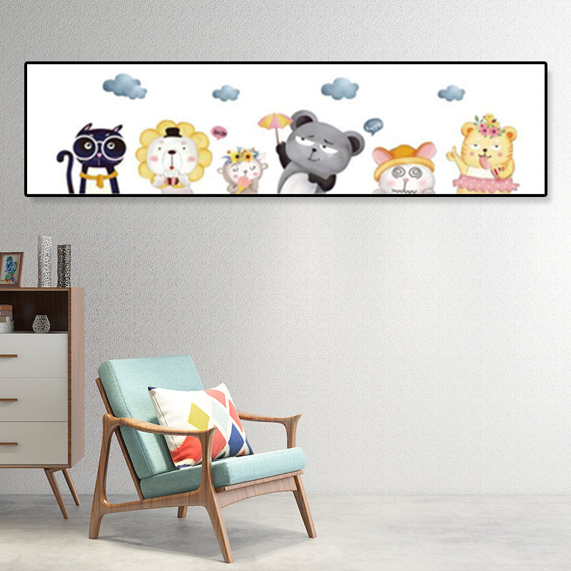 Drawing Animals Canvas Art Pastel Color Cartoon Wall Decor for Childrens Bedroom