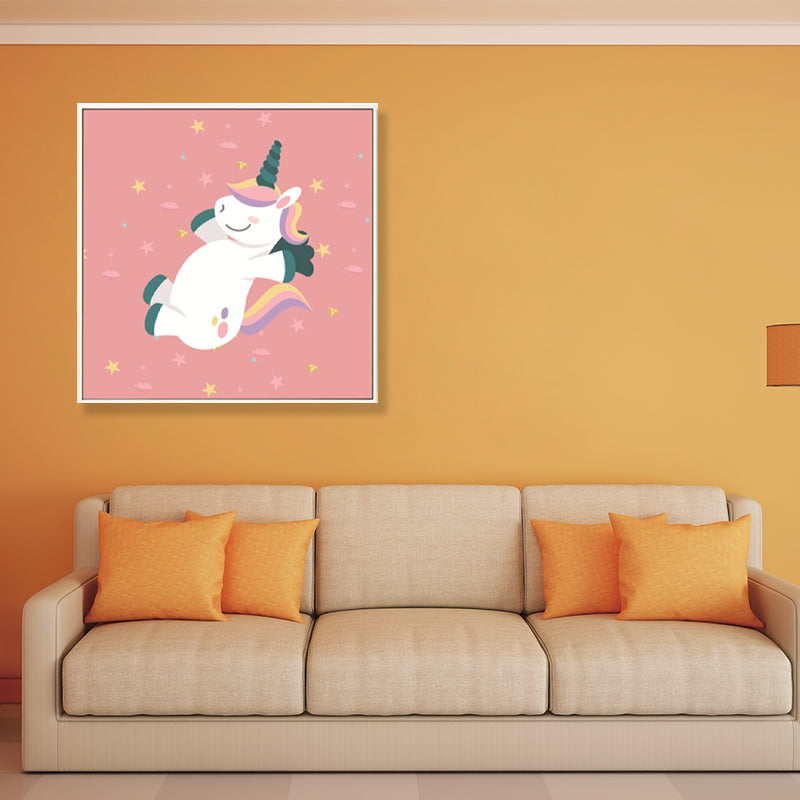 Pink Childrens Art Canvas Print Illustrated Sleeping Unicorn Wall Decor for Room