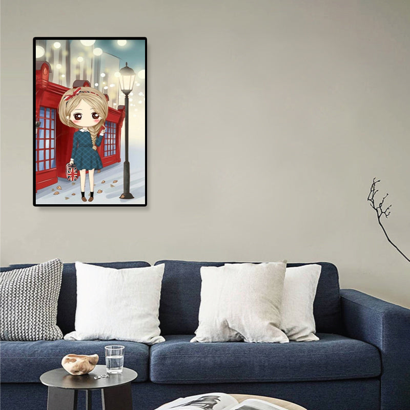 Cartoon Young Girl Art Print Soft Color Figure Drawing Canvas for Bedroom, Multiple Sizes