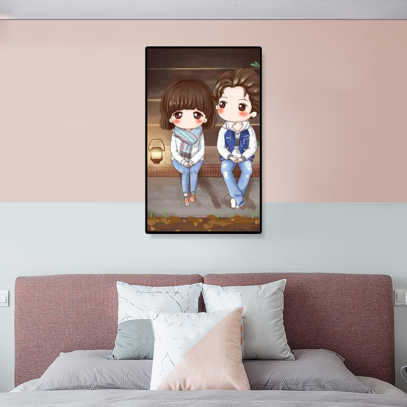 Cartoon Young Girl Art Print Soft Color Figure Drawing Canvas for Bedroom, Multiple Sizes