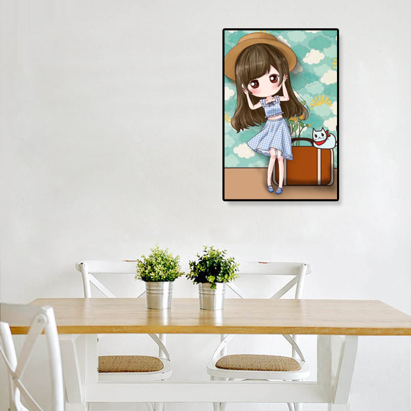 Cartoon Young Girl Art Print Soft Color Figure Drawing Canvas for Bedroom, Multiple Sizes