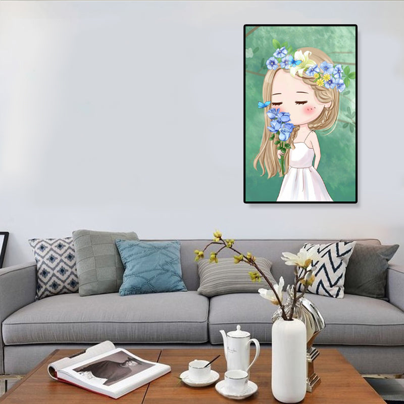Cartoon Young Girl Art Print Soft Color Figure Drawing Canvas for Bedroom, Multiple Sizes