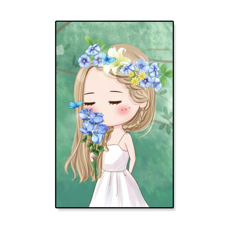 Cartoon Young Girl Art Print Soft Color Figure Drawing Canvas for Bedroom, Multiple Sizes