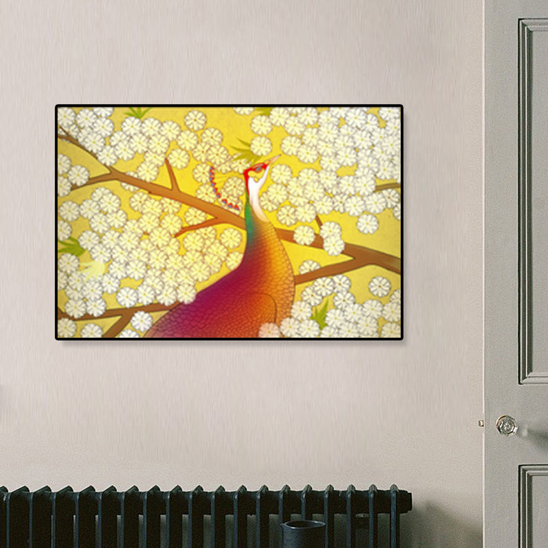 Oosterse tekening print dier canvas kunst veelkleurige gastenkamer wanddecoratie, getextureerd