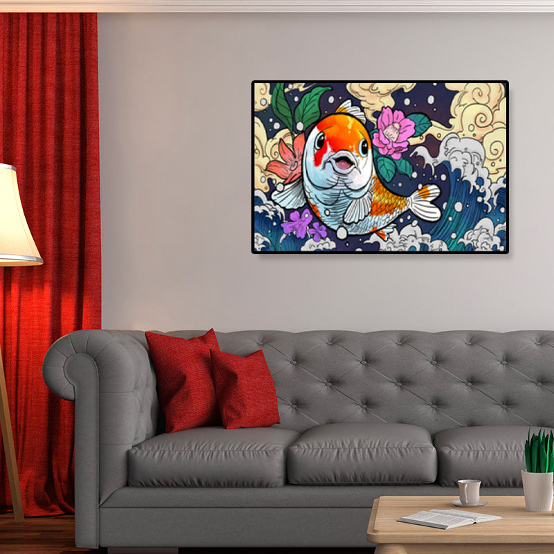 Oosterse tekening print dier canvas kunst veelkleurige gastenkamer wanddecoratie, getextureerd