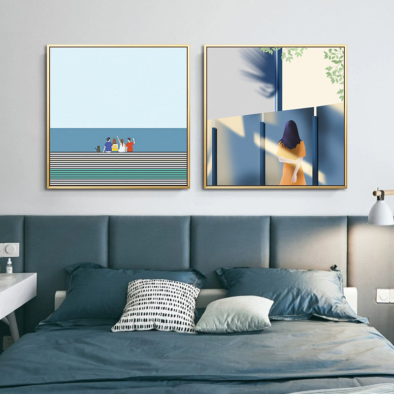 Nordic Canvas Wall Art Lichte Kleur Geïllustreerde Figuur Muur Decor voor Meisjes Slaapkamer