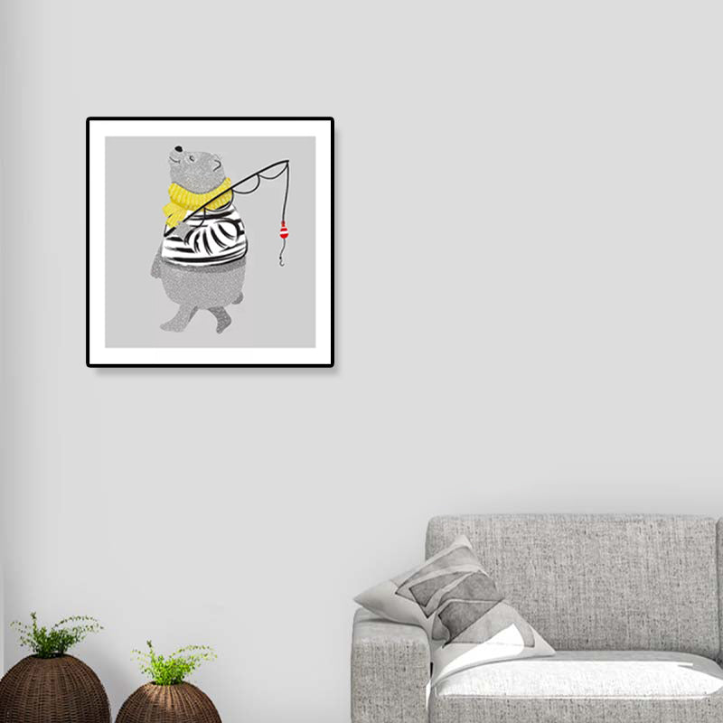 Soft Cartoon Canvas Illustration Animal Doing Workout Wall Art Print for Nursery