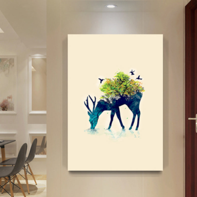 Drawing Print Animal Wall Art Decor Kids Style Textured Dining Room Canvas in Light Color