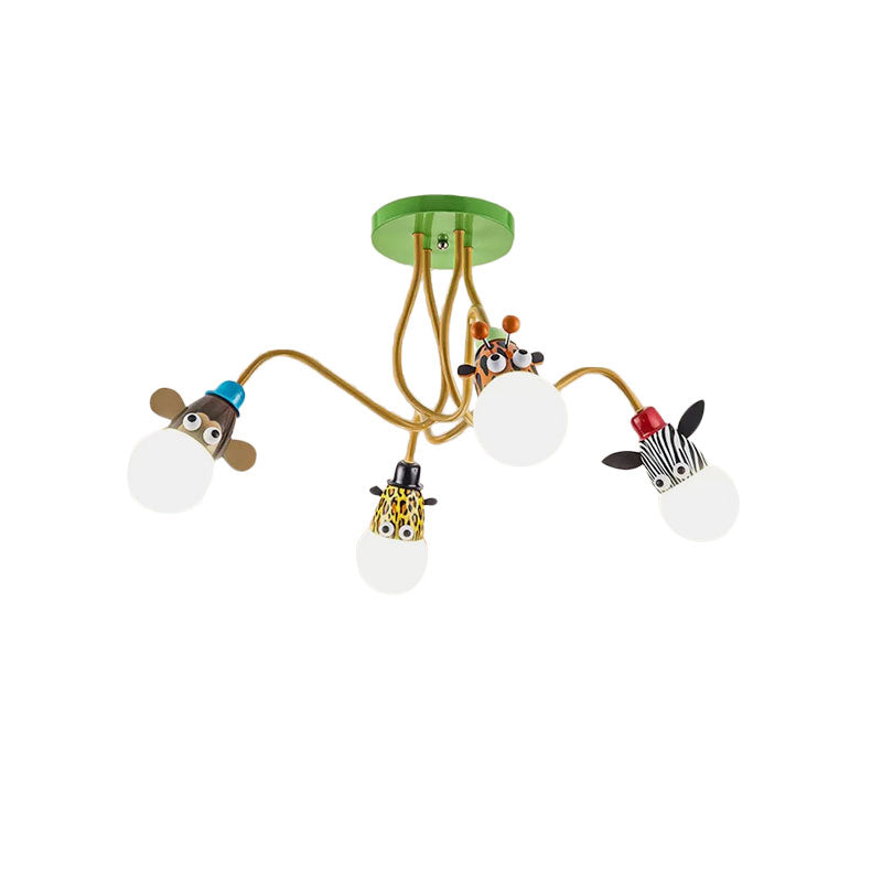 Animal Shaped Ceiling Fixture Cartoon Style Metal Multi-Color Pendant Light for Kindergarten