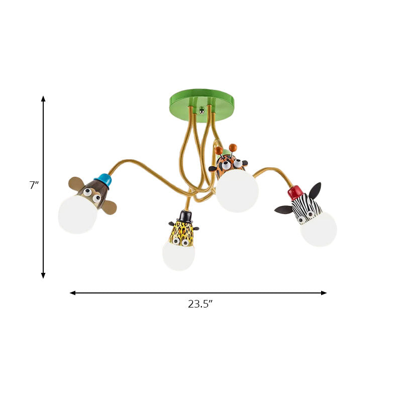 Animal Shaped Ceiling Fixture Cartoon Style Metal Multi-Color Pendant Light for Kindergarten