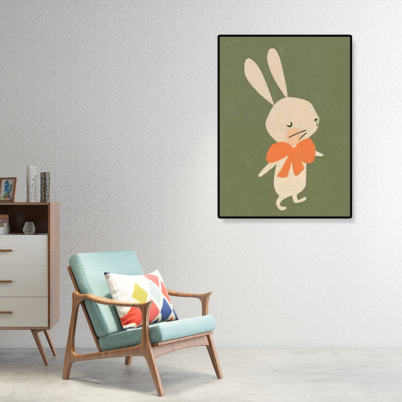 Cartoon Illustration Bunny Art Print Canvas Textured Pastel Wall Decor for Kids Room