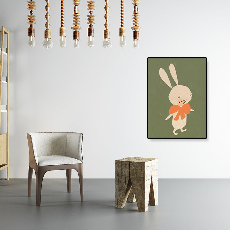 Cartoon Illustration Bunny Art Print Canvas Textured Pastel Wall Decor for Kids Room