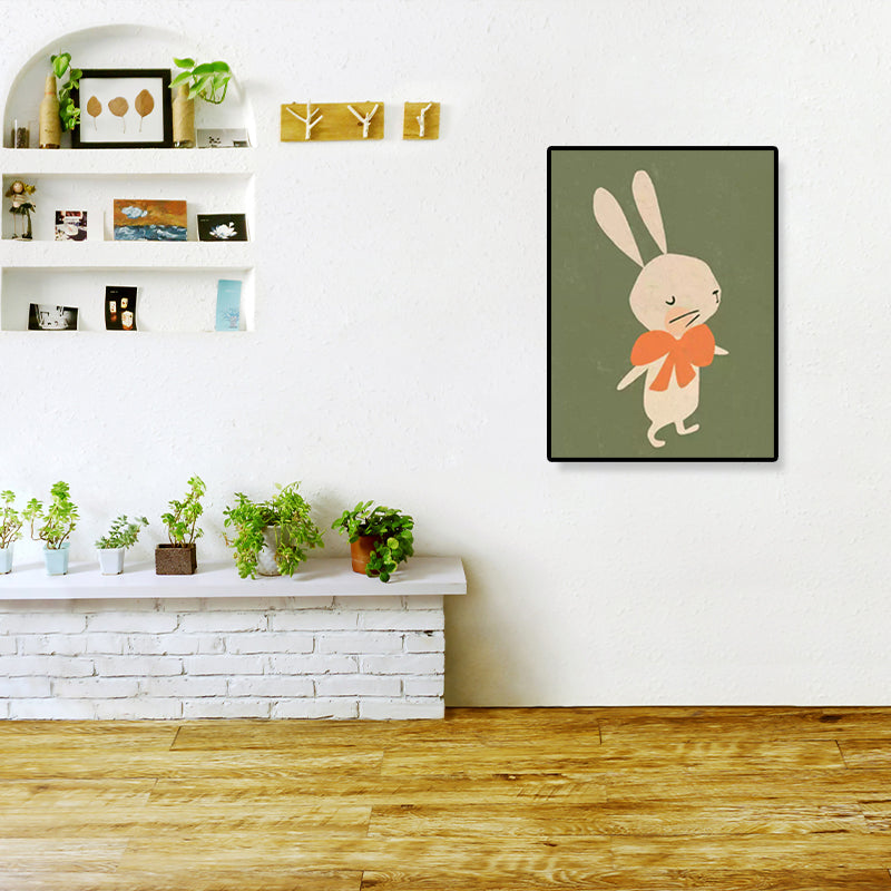 Cartoon Illustration Bunny Art Print Canvas Textured Pastel Wall Decor for Kids Room