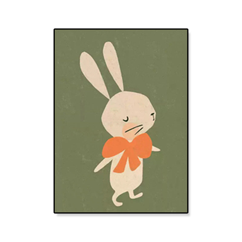 Cartoon Illustration Bunny Art Print Canvas Textured Pastel Wall Decor for Kids Room