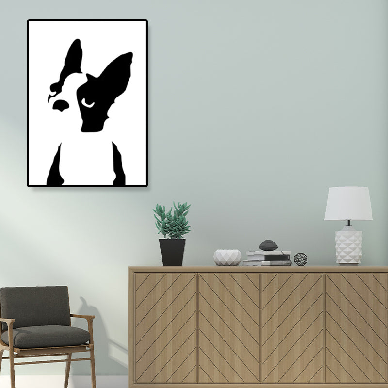 Black Puppy Drawing Wall Art Textured Kids Bedroom Canvas Print on White, Optional Sizes