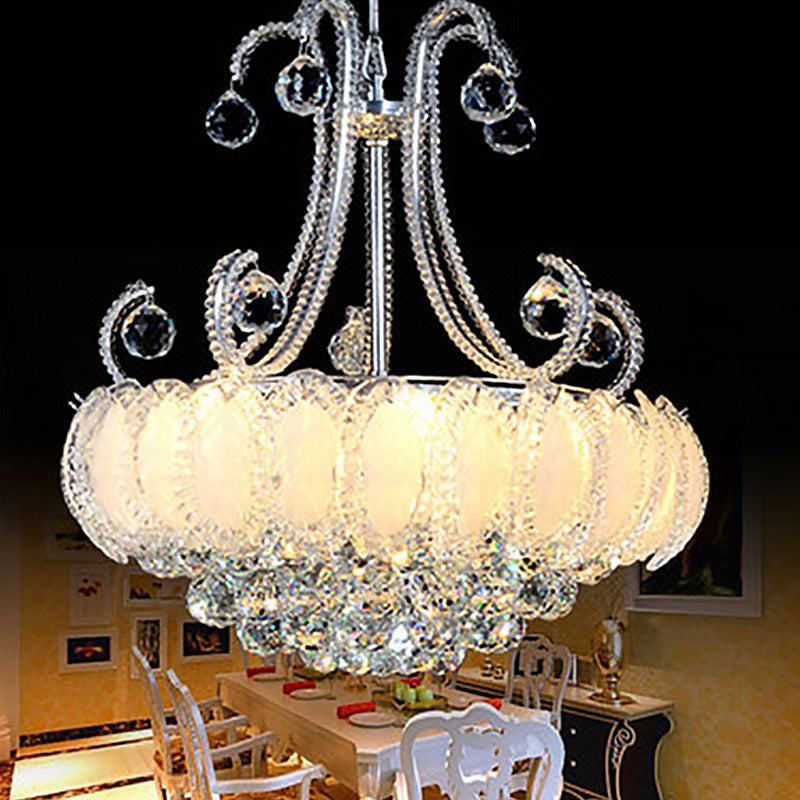 Modernist Waterfall Chandelier Clear Crystal Orb 5-Head Living Room Pendant Light Fixture in Chrome/Gold