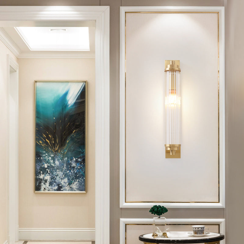 Cylinder Living Room Wall Light Fixture Clear Crystal Pipes LED Contemporary Wall Lighting
