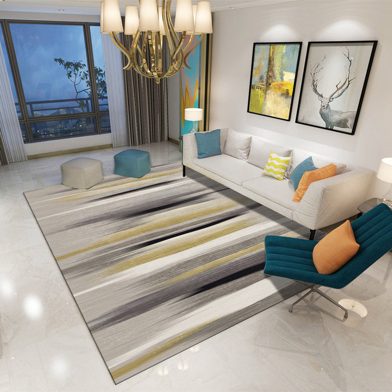 Blue and Grey Bedroom Rug Modern Abstract Pattern Area Rug Polyester Pet Friendly Carpet