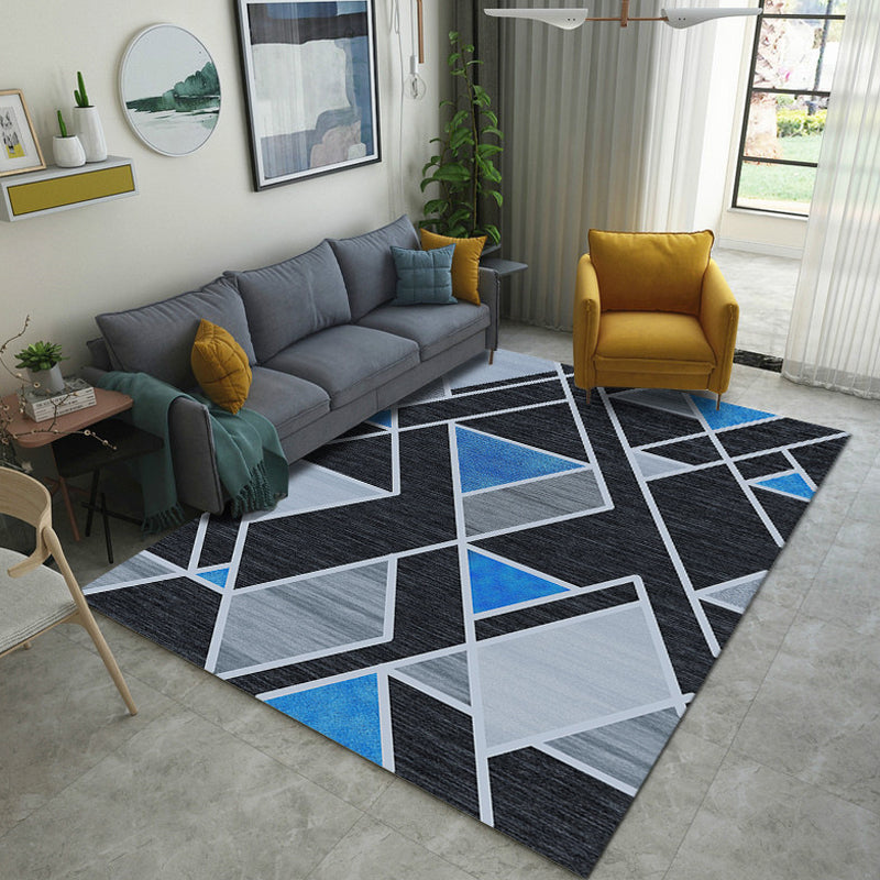 Contemporary Modern Rug in Black and Brown Abstract Line Pattern Rug Polyester Washable Carpet for Home Decoration