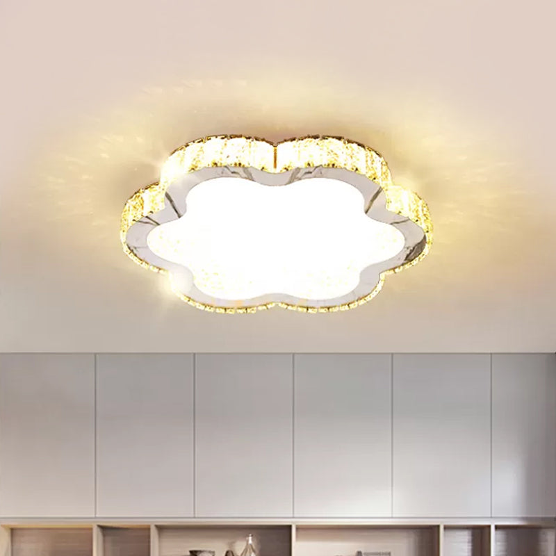 Modern Style Petal Flush Ceiling Light Clear Crystal LED Porch Lighting Fixture in Stainless-Steel